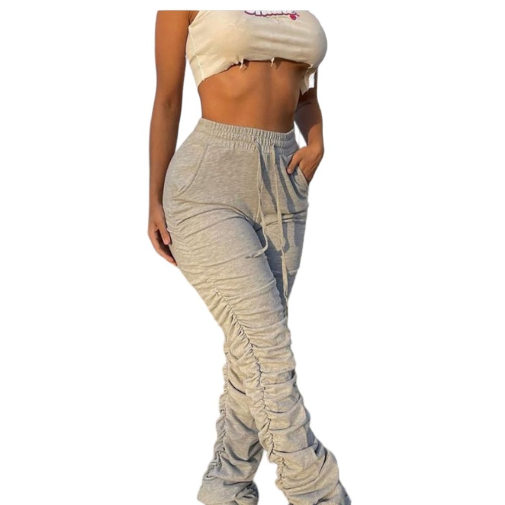 Fashion Nova Grey Rouched Sweatpants Size: Small